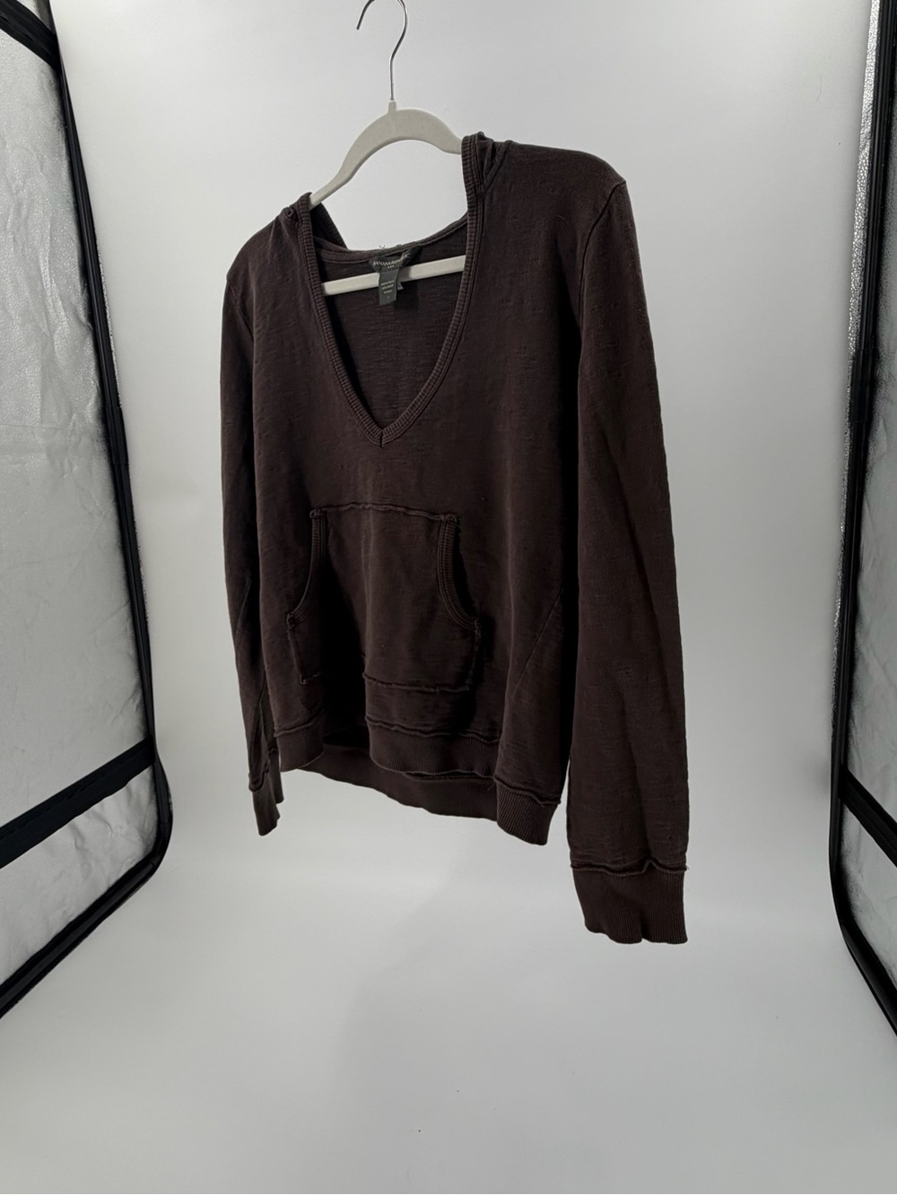 Banana Republic Brown Cotton V Neck Pullover Hoodie Sweatshirt lightweight